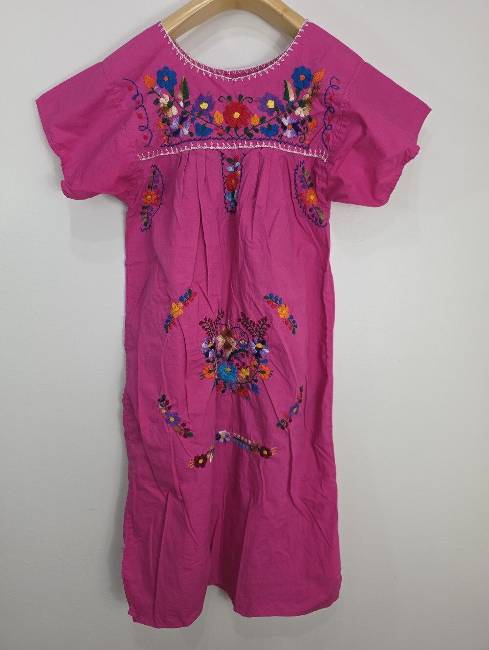Girls' Pink Embroidered Mexican-Style Dress
